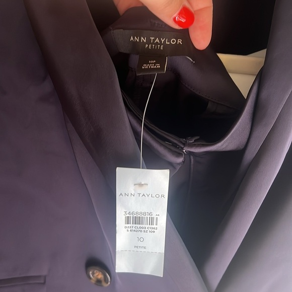 NWT AT Women’s Navy Blue Satin Suit - Blazer & High waist Straight Leg Trousers - Picture 4 of 6